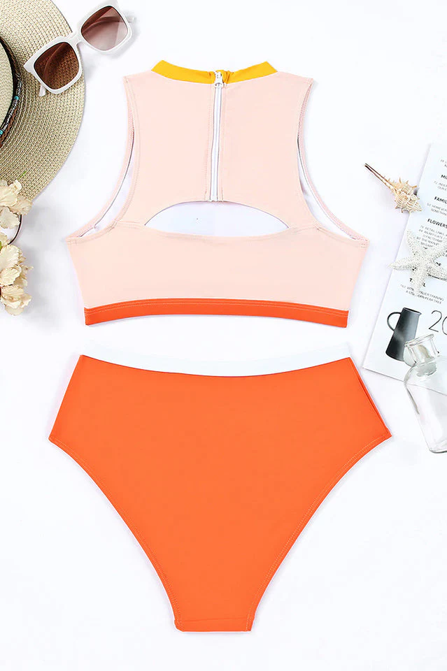 Color Block Zipped Cut Out Bikini Set - Image 6