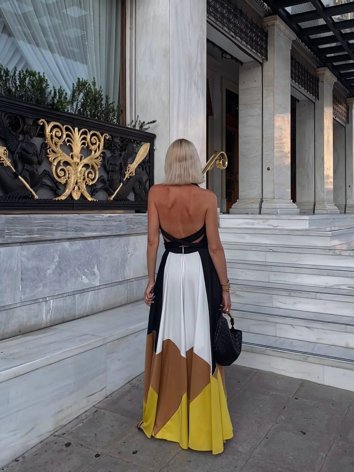 Colorblock Lace-up Halter Long Skirt - Image 6