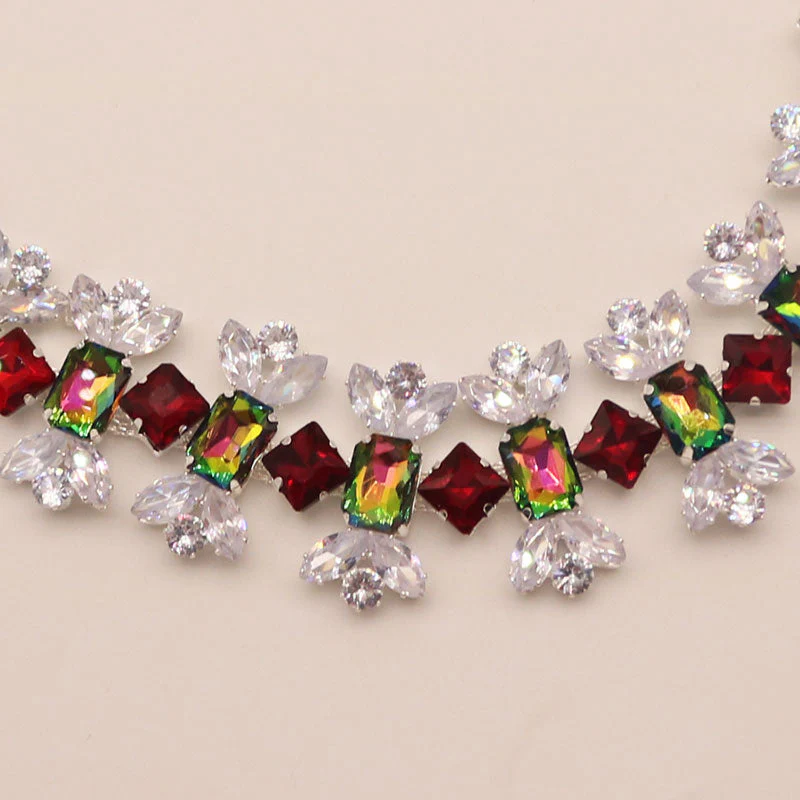Colorful Candy Shaped Crystal Embellished Choker NeckLace - Silver - Image 2