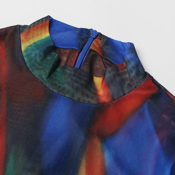MULTI COLOR Mini Dress with SIDE TRAIN - Image 4