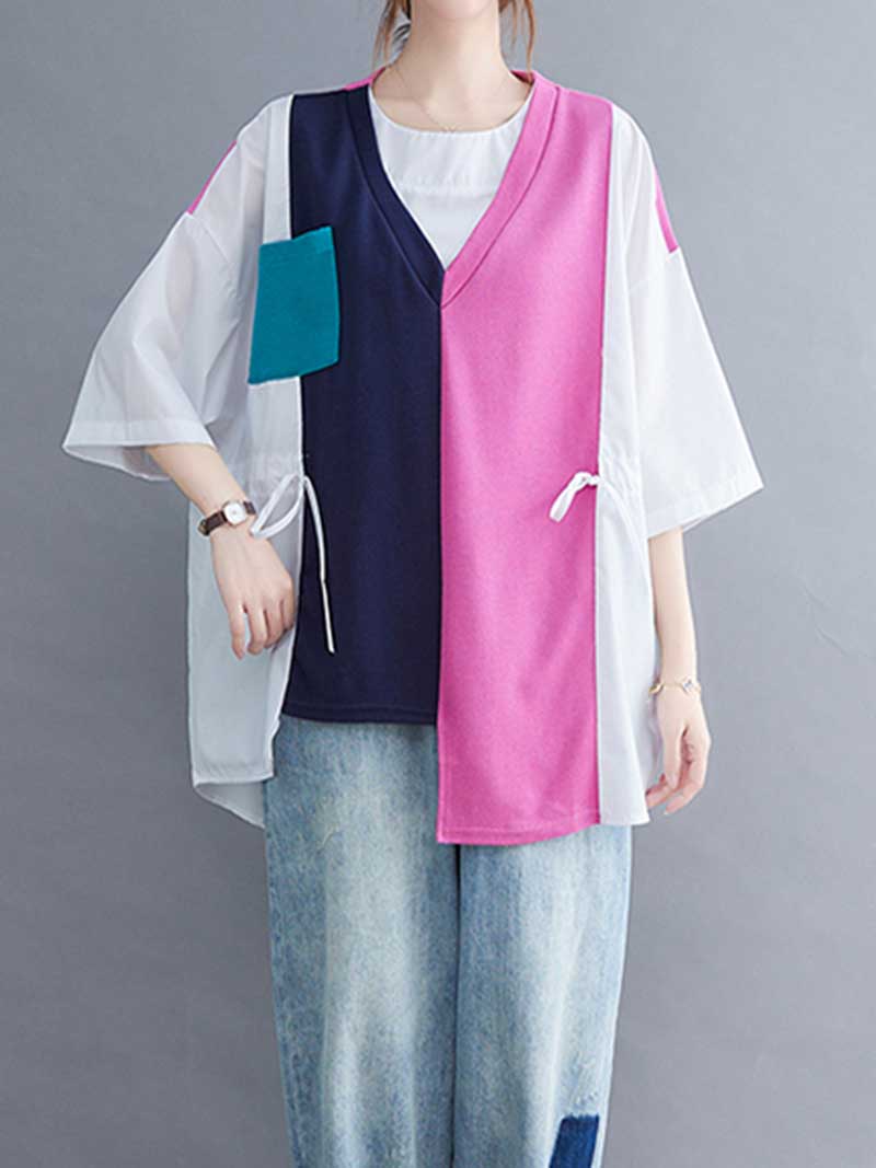 Colorful Print Round-Neck Shirt Top - Image 2