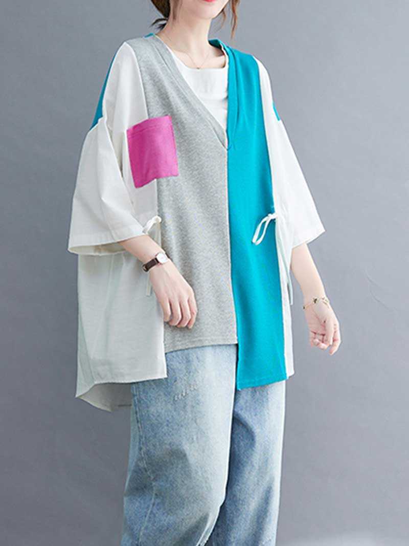 Colorful Print Round-Neck Shirt Top - Image 3