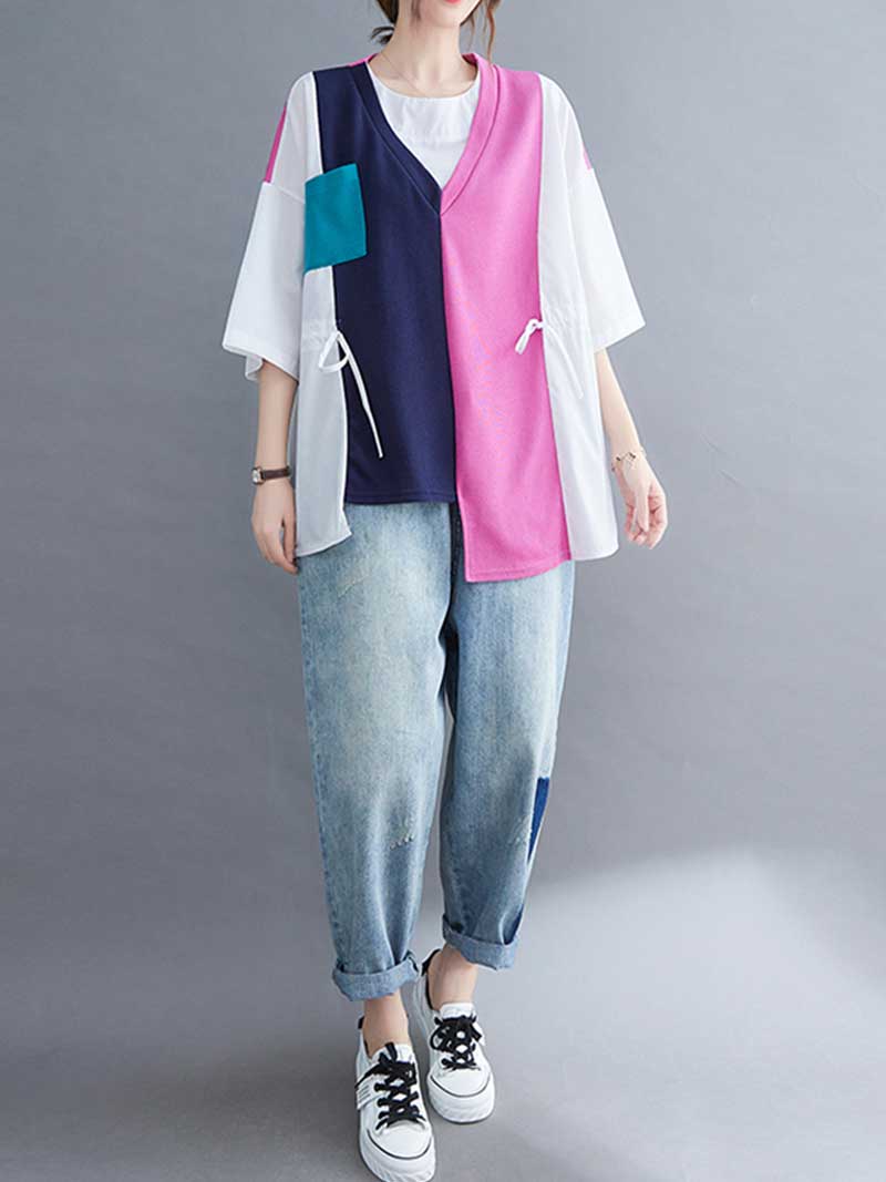 Colorful Print Round-Neck Shirt Top - Image 6