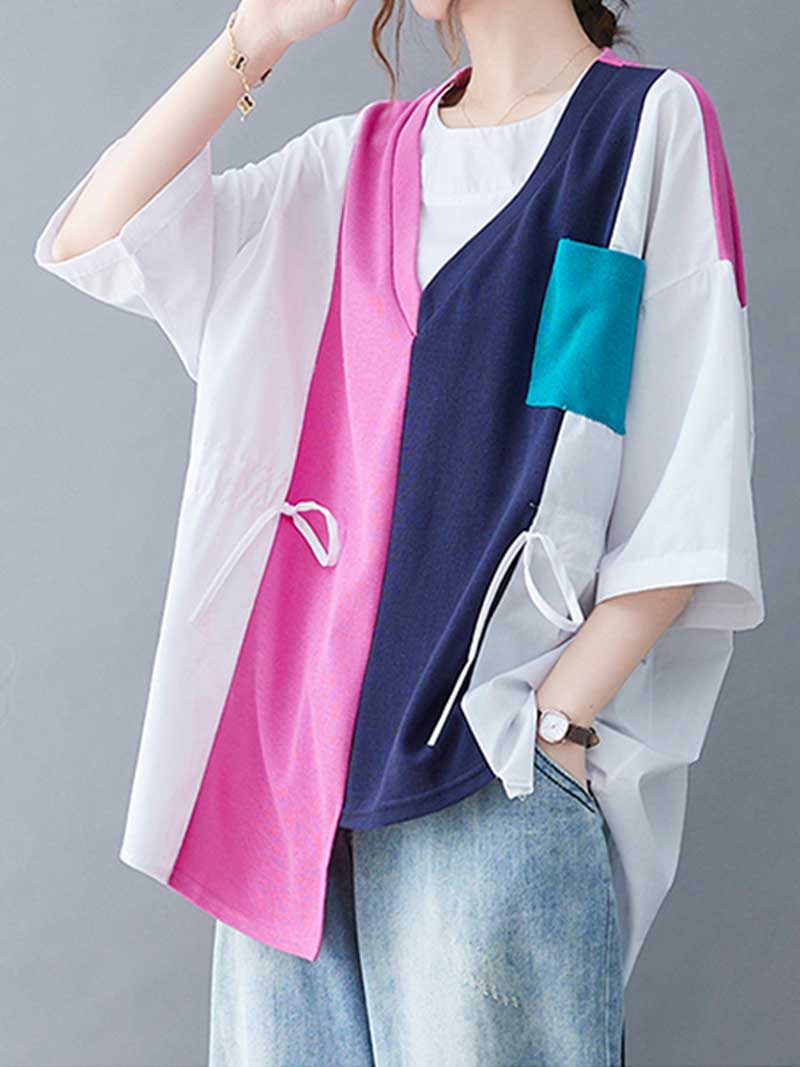 Colorful Print Round-Neck Shirt Top - Image 7