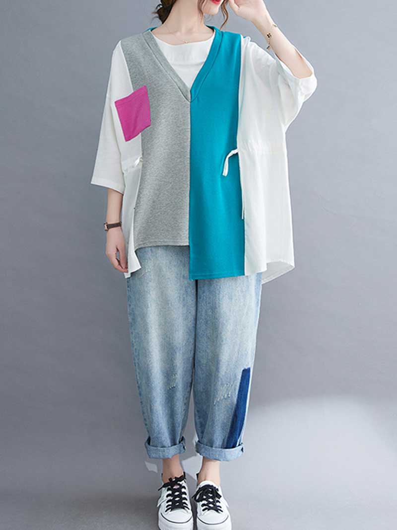 Colorful Print Round-Neck Shirt Top - Image 8
