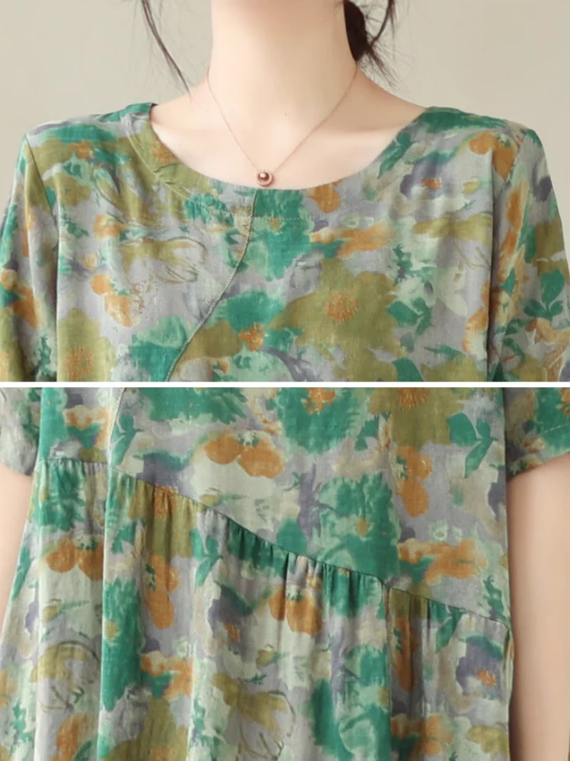 Comfy & Cool Loose Green Flower Midi Dress - Image 3