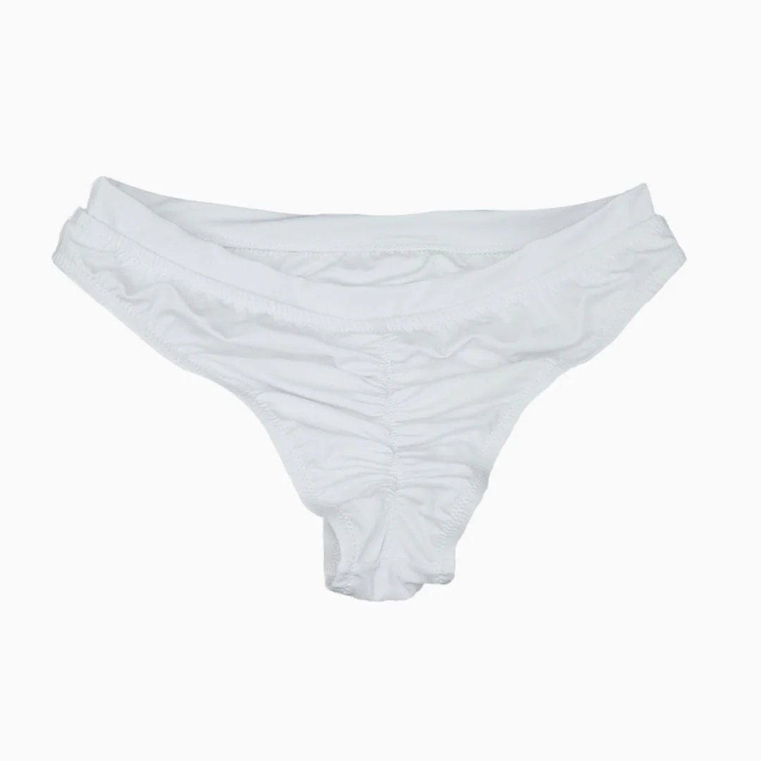 Comfy Solid Color High Cut Scrunch Brazilian Bikini Bottom - White - Image 3