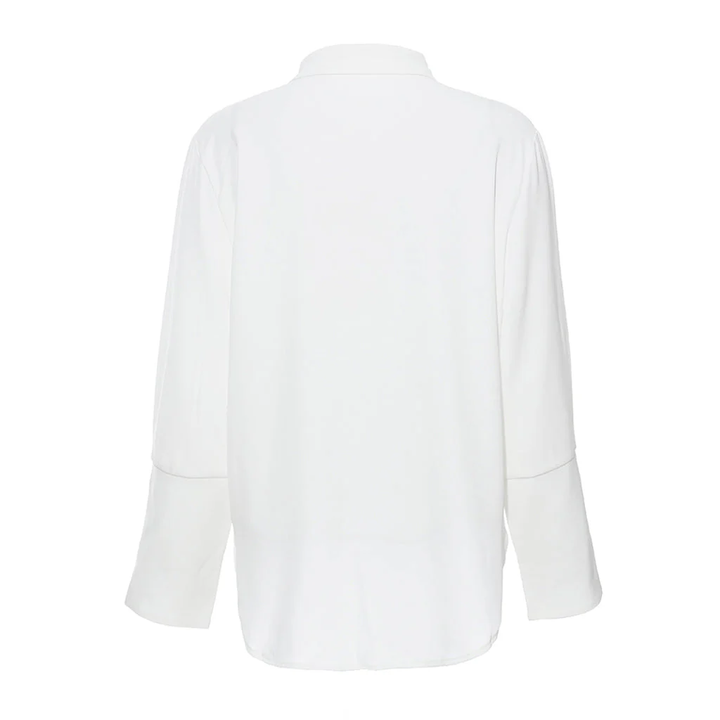 Contrast Belted Folded Collar Long Sleeve Button Down Blouse Matching Set - Image 4