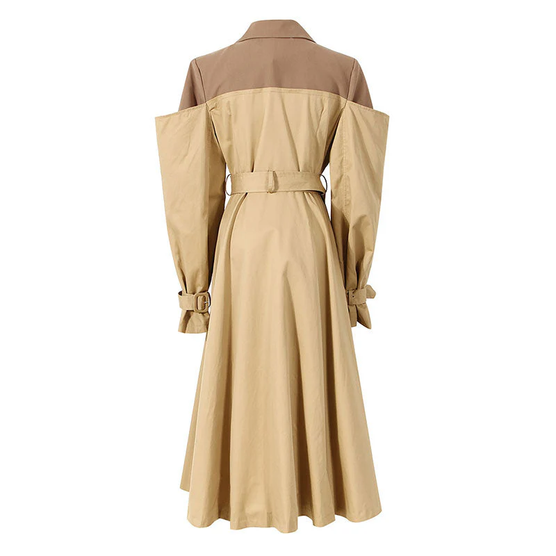 Contrast Deconstructed Hybrid Lapel Collar Double Breasted Belted Trench Coat - Image 2