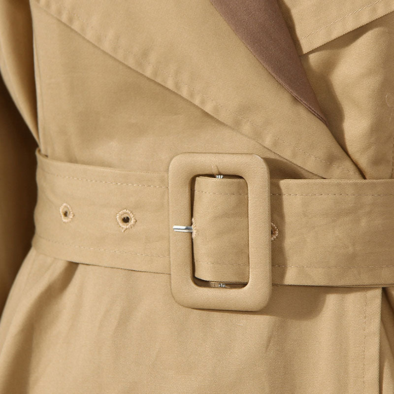 Contrast Deconstructed Hybrid Lapel Collar Double Breasted Belted Trench Coat - Image 3