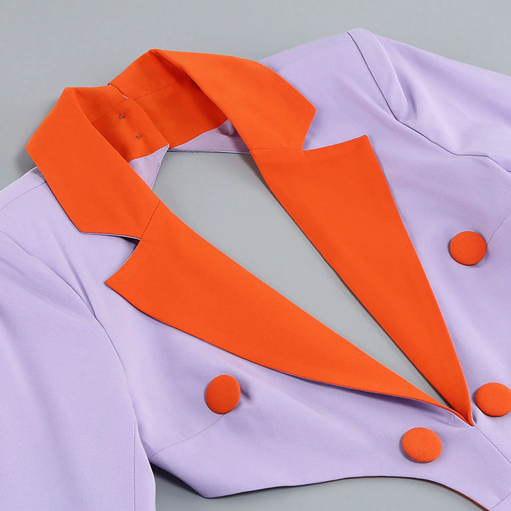 Contrast Lapel Collar Deep V Cut Out Backless Tailored Mini Blazer Dress - Image 3