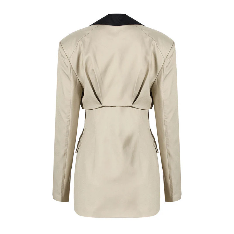 Contrast Layered Lapel Collar Single Breasted Tailored Detachable Blazer - Image 2