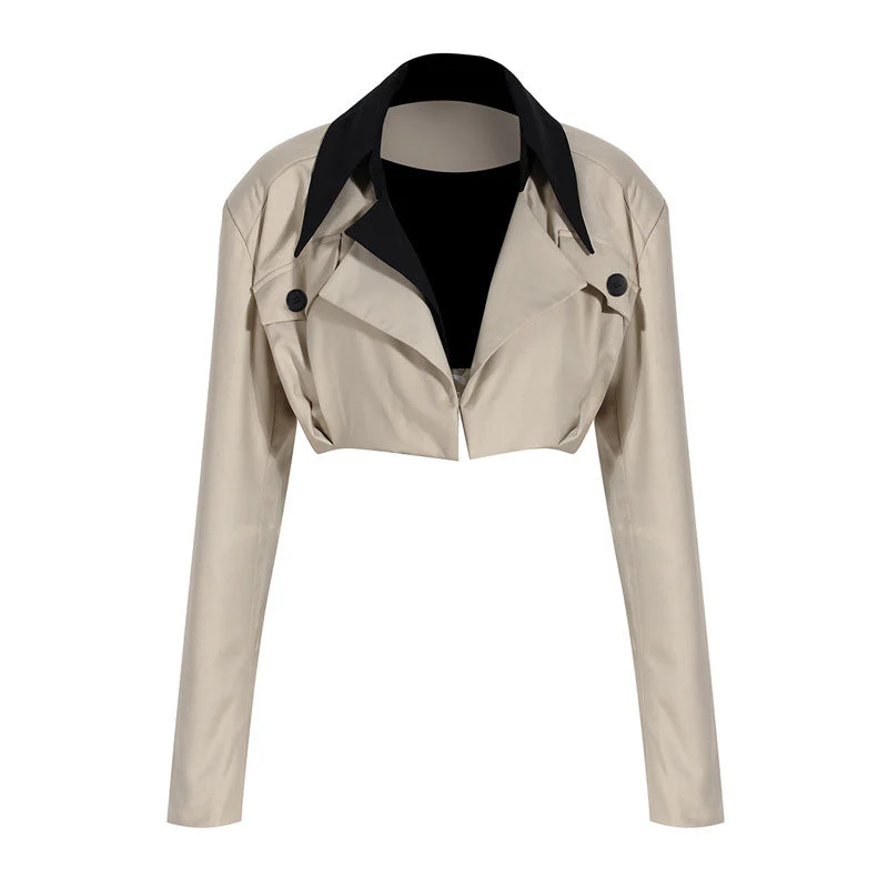 Contrast Layered Lapel Collar Single Breasted Tailored Detachable Blazer - Image 3