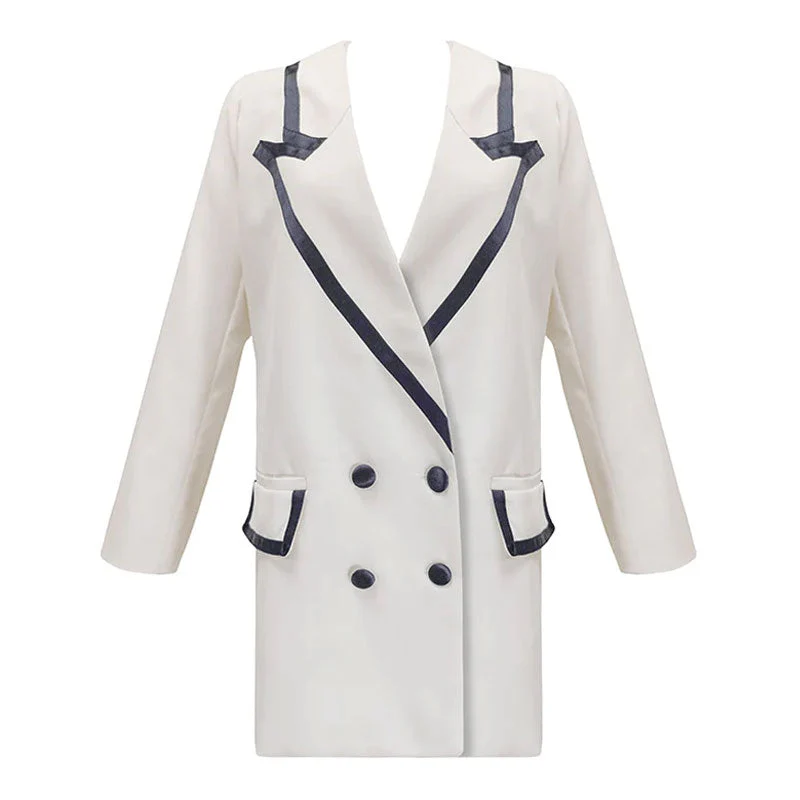 Contrast Peak Lapel Double Breasted Oversized Blazer Mini Dress - White - Image 5