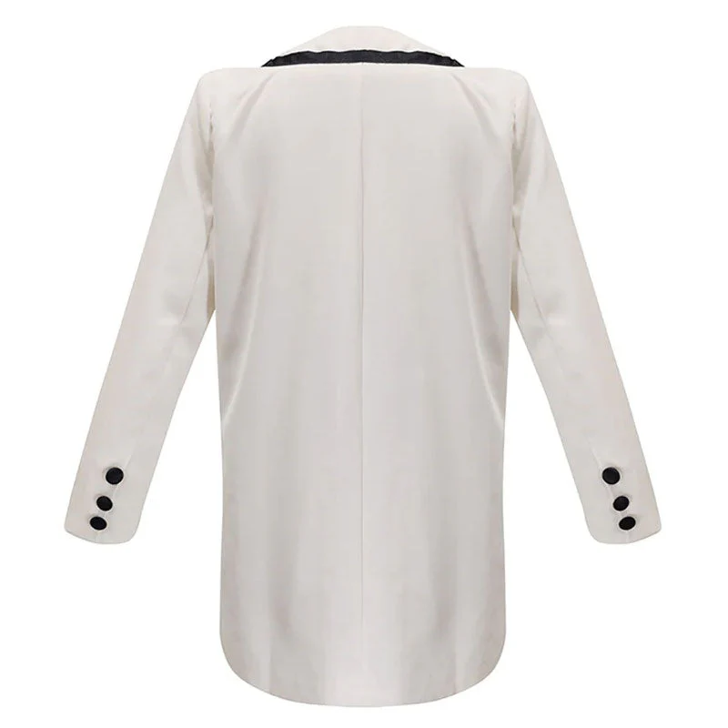 Contrast Peak Lapel Double Breasted Oversized Blazer Mini Dress - White - Image 6