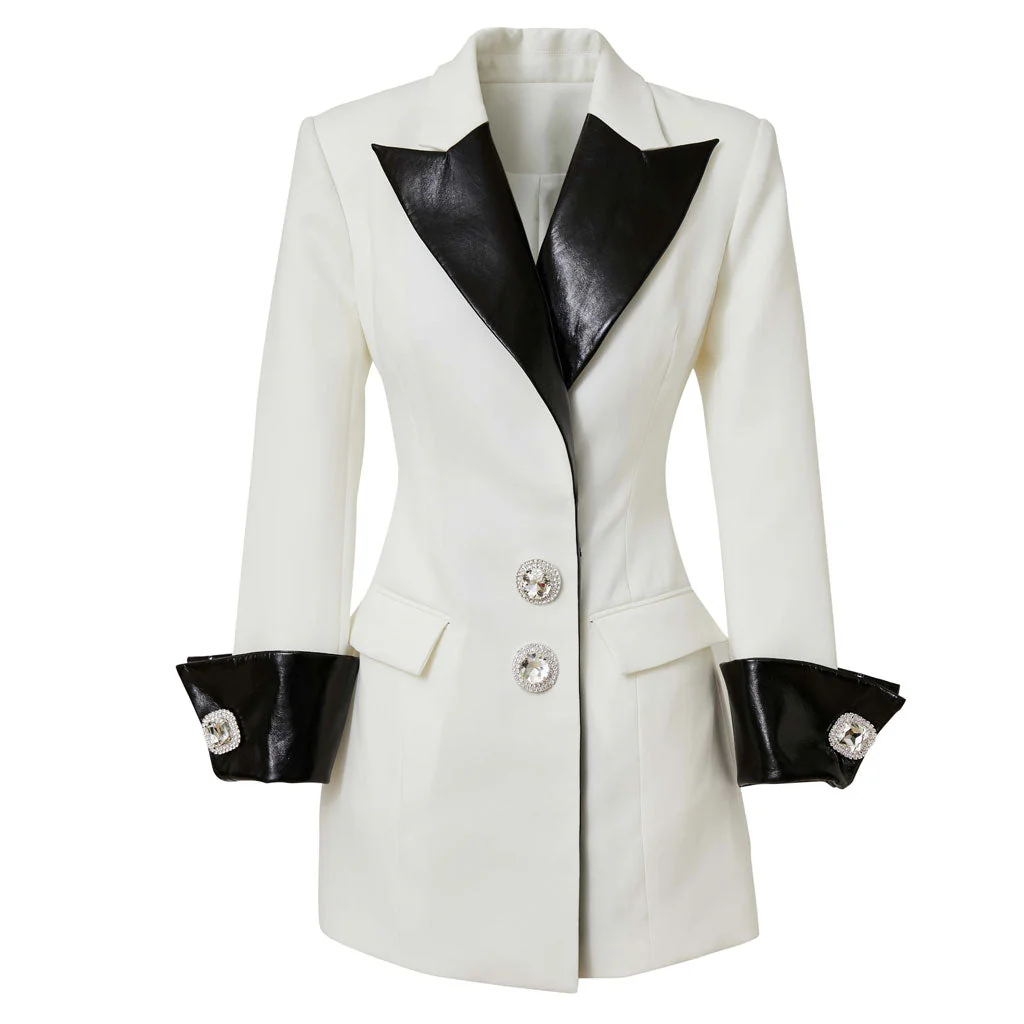 Contrast Peak Lapel Single Breasted Tailored Blazer Mini Dress - White - Image 4