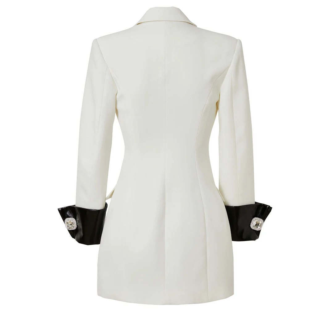 Contrast Peak Lapel Single Breasted Tailored Blazer Mini Dress - White - Image 5