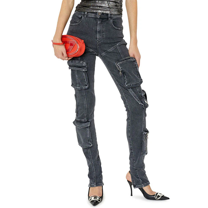 Cool Ankle Zip Detail High Waist Multiple Pocket Skinny Cargo Jeans - Image 4