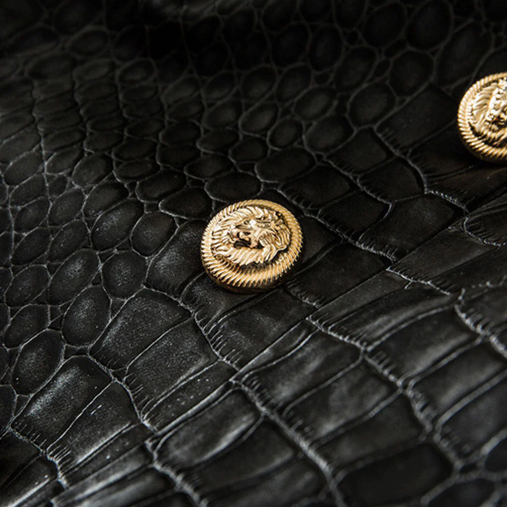Cool Faux Croc Effect Leather Peak Lapel Double Breasted Tailored Blazer - Image 4