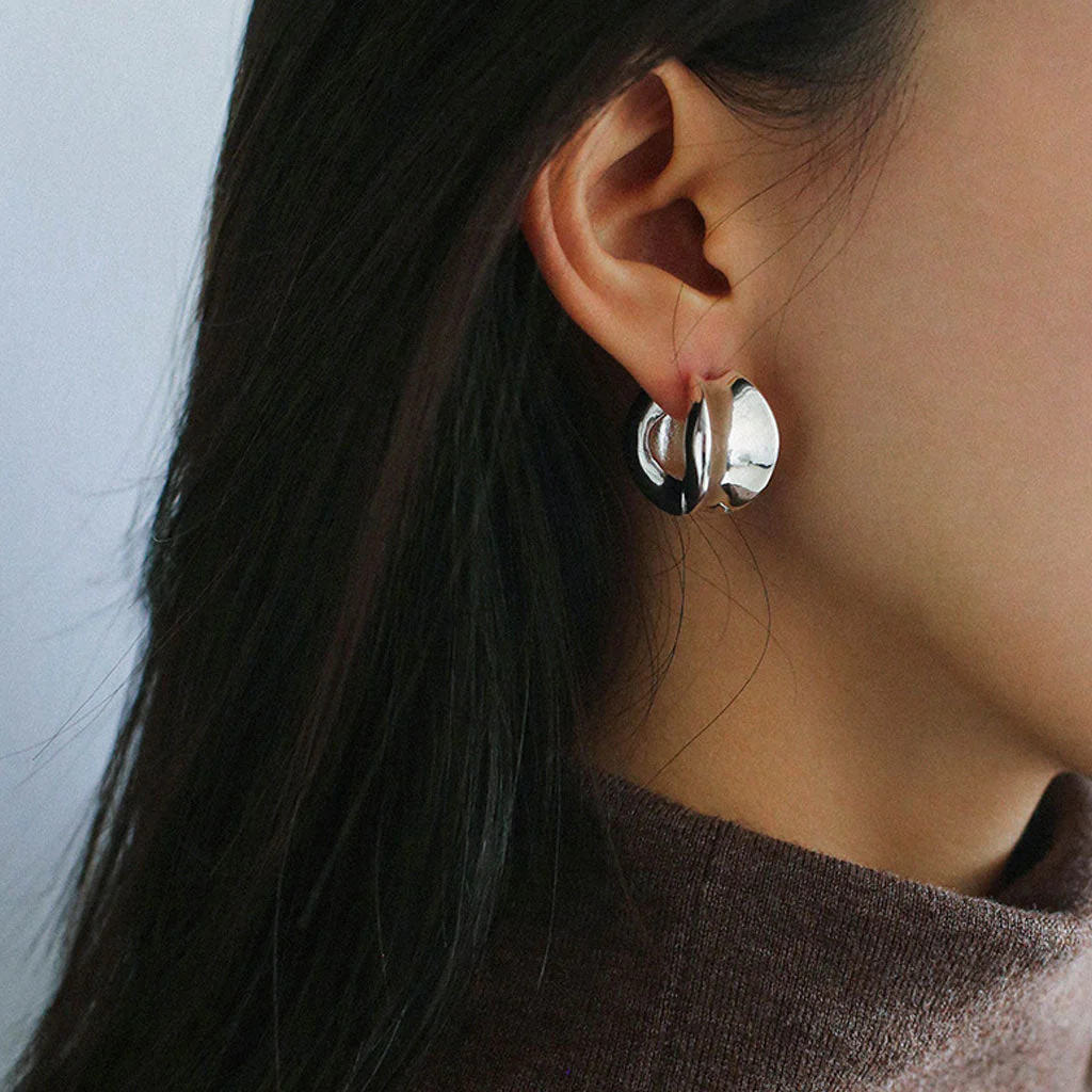 Cool Statement Metal Finish Polished Hinge Chunky Concave Hoop Earrings - Image 3