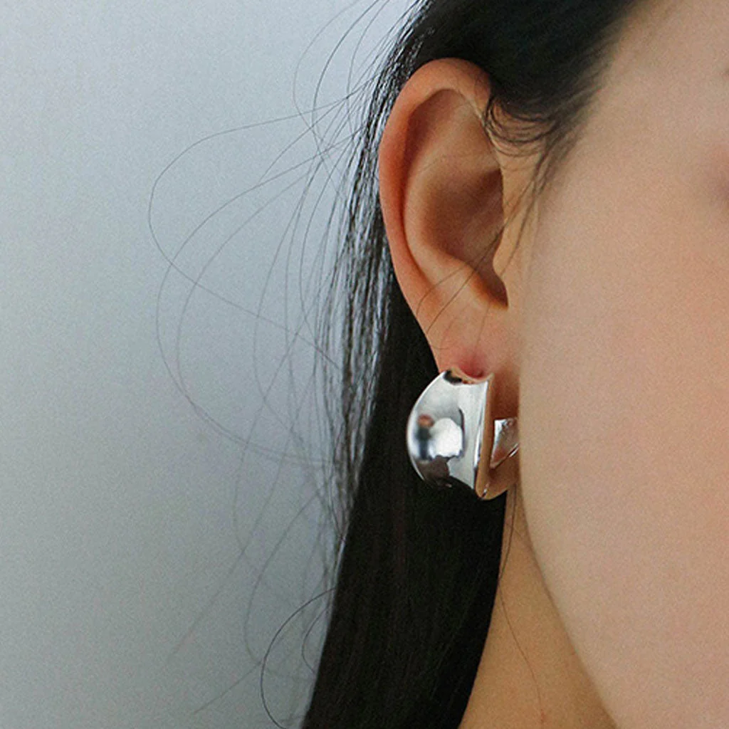 Cool Statement Metal Finish Polished Hinge Chunky Concave Hoop Earrings - Image 4