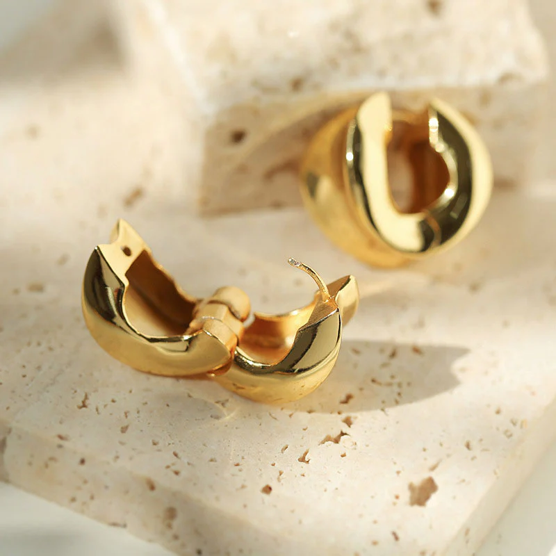 Cool Statement Metal Finish Polished Hinge Chunky Concave Hoop Earrings - Image 6