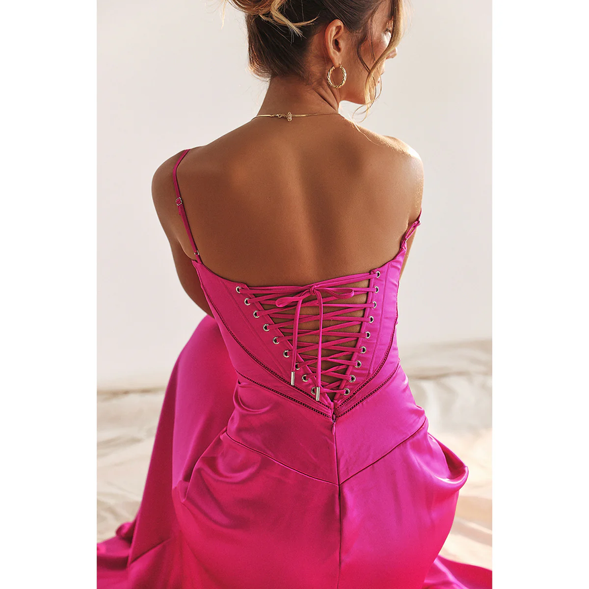 Anabella Black Lace Up Maxi Dress - Rose Red - Image 11