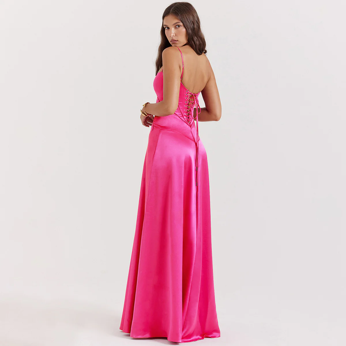 Anabella Black Lace Up Maxi Dress - Rose Red - Image 12