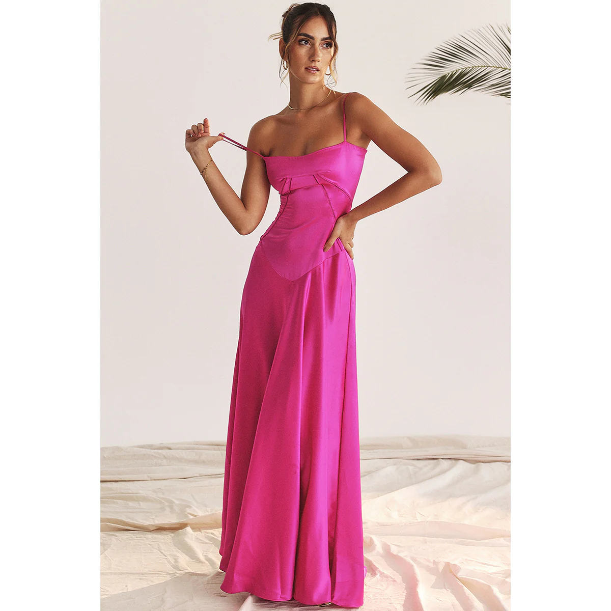 Anabella Black Lace Up Maxi Dress - Rose Red - Image 4