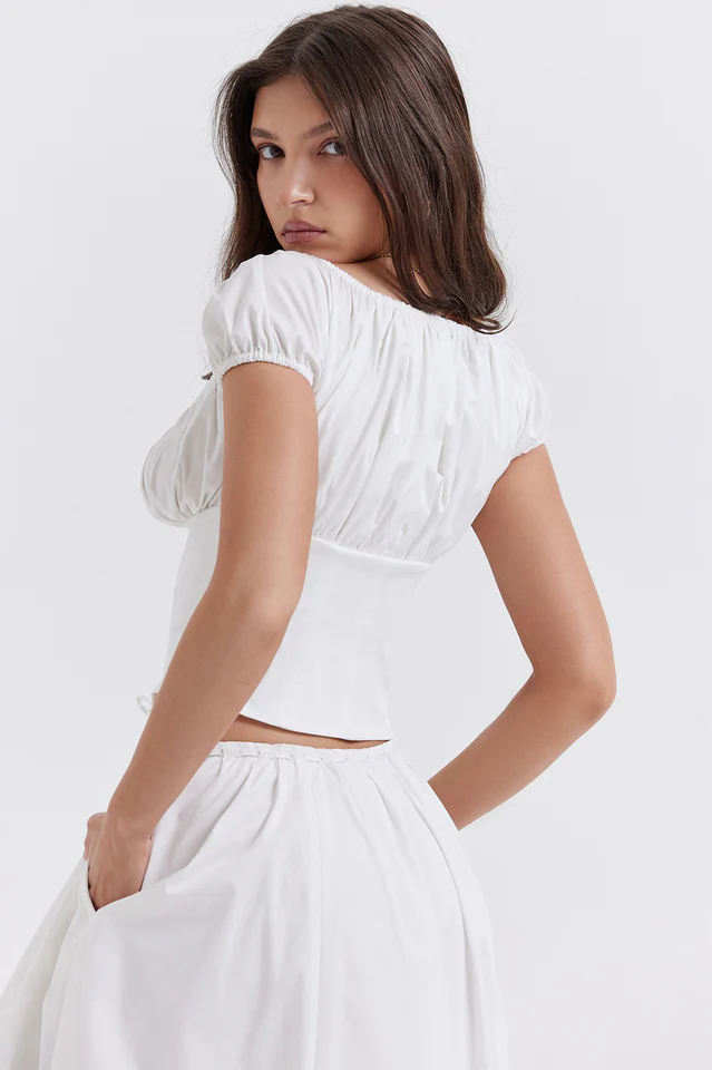 Cora White Gathered Top + Skirt Set - Image 12