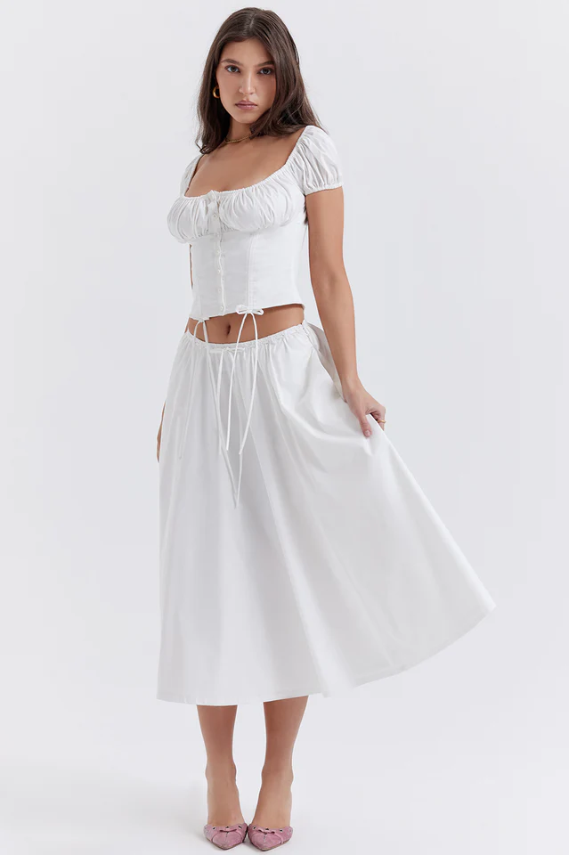 Cora White Gathered Top + Skirt Set - Image 3