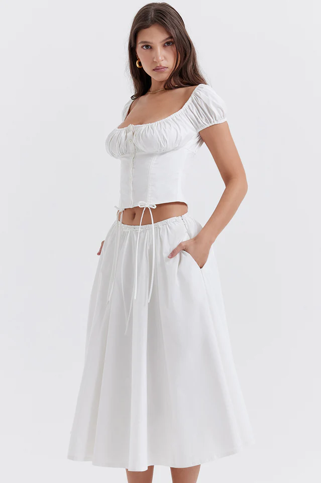 Cora White Gathered Top + Skirt Set - Image 4