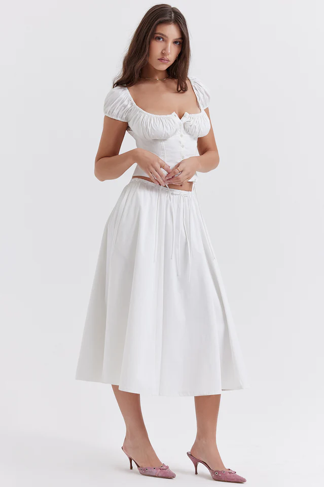 Cora White Gathered Top + Skirt Set - Image 5