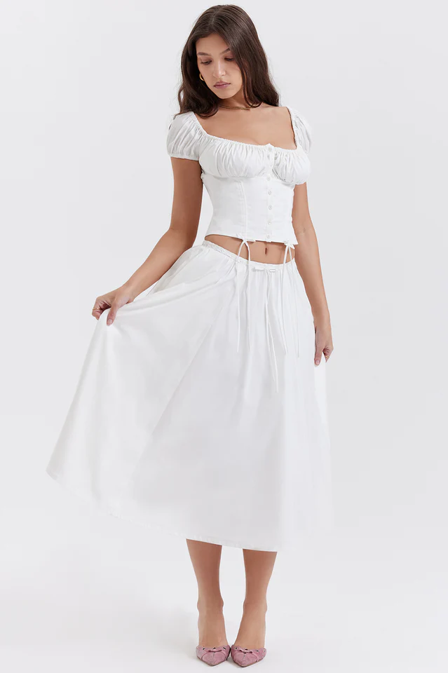 Cora White Gathered Top + Skirt Set - Image 6