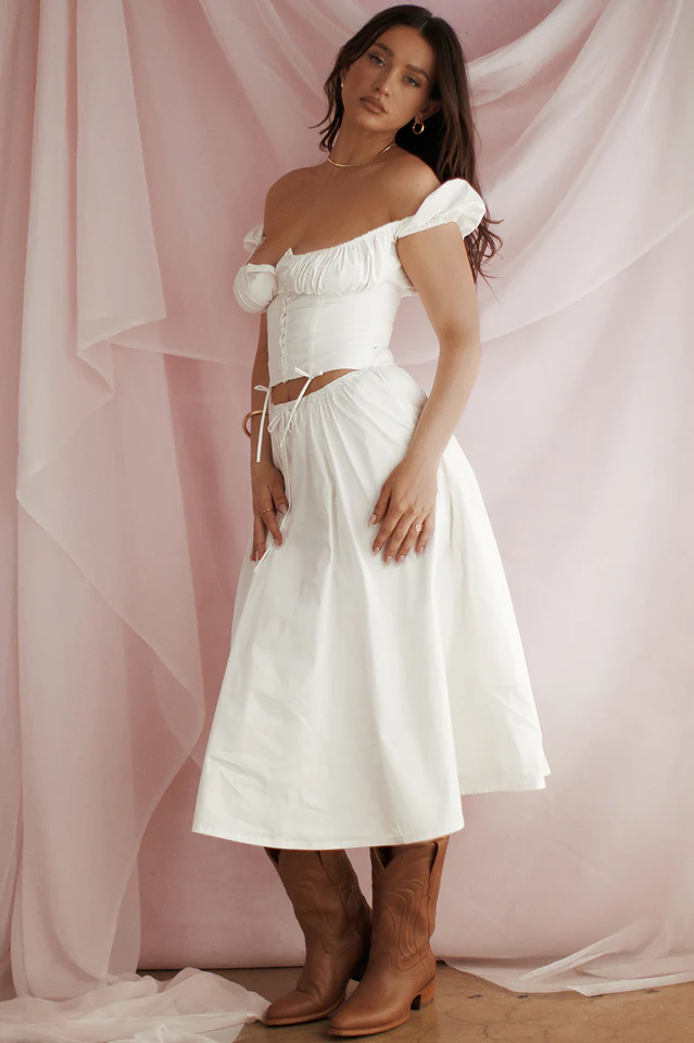 Cora White Gathered Top + Skirt Set - Image 7