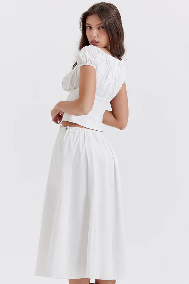 Cora White Gathered Top + Skirt Set - Image 9