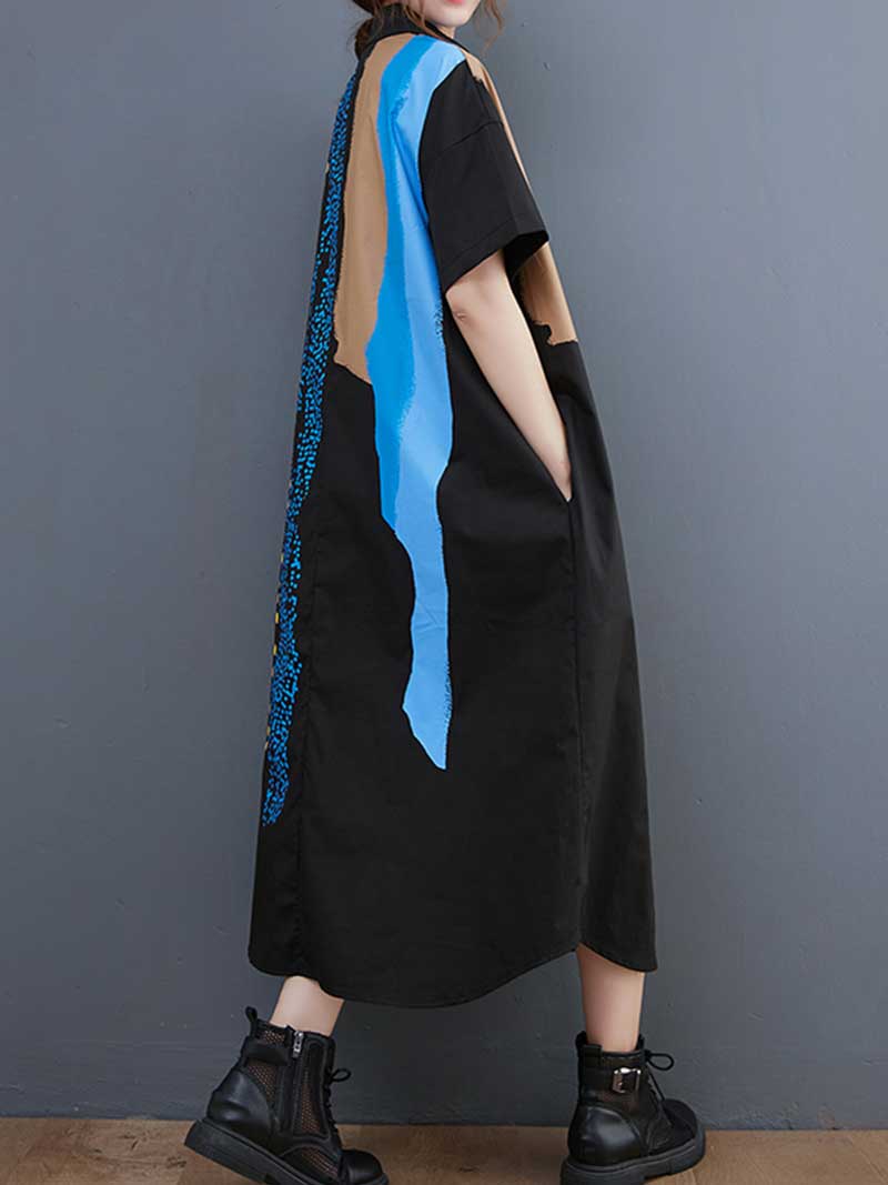 Cotton Art Print Short Sleeve Shirt Dress - Image 3
