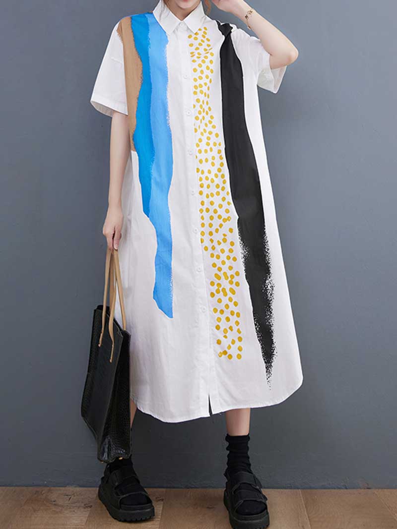 Cotton Art Print Short Sleeve Shirt Dress - Image 4