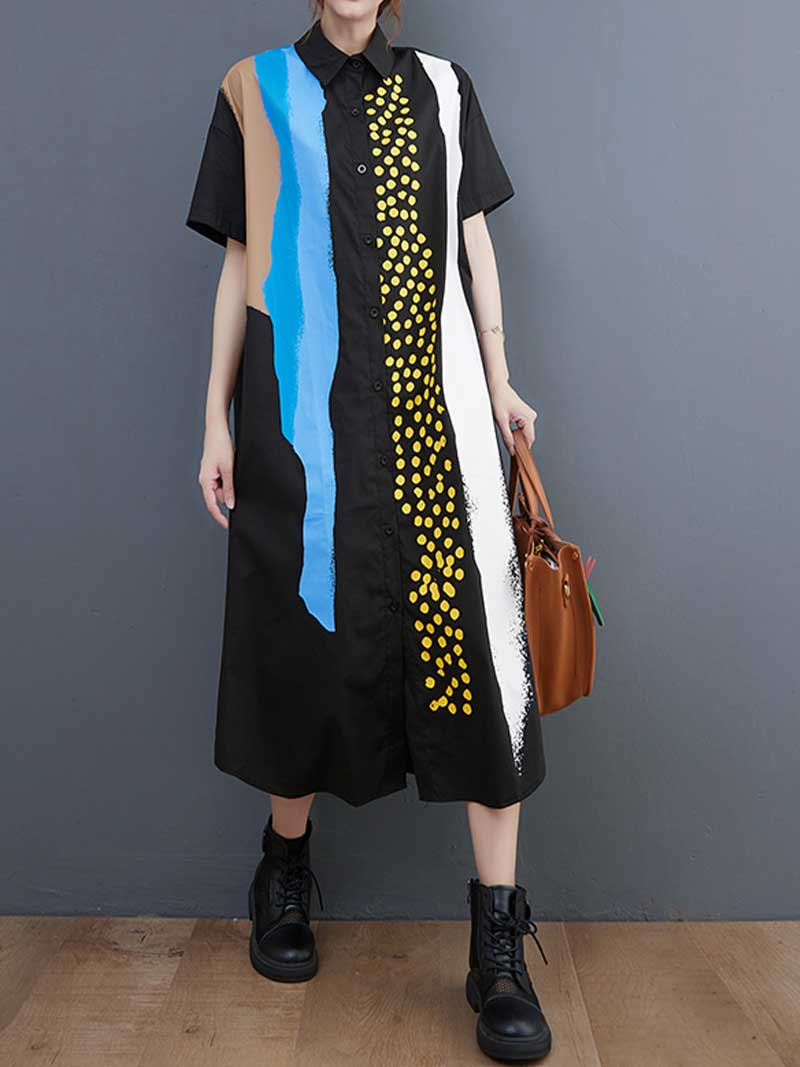 Cotton Art Print Short Sleeve Shirt Dress - Image 5