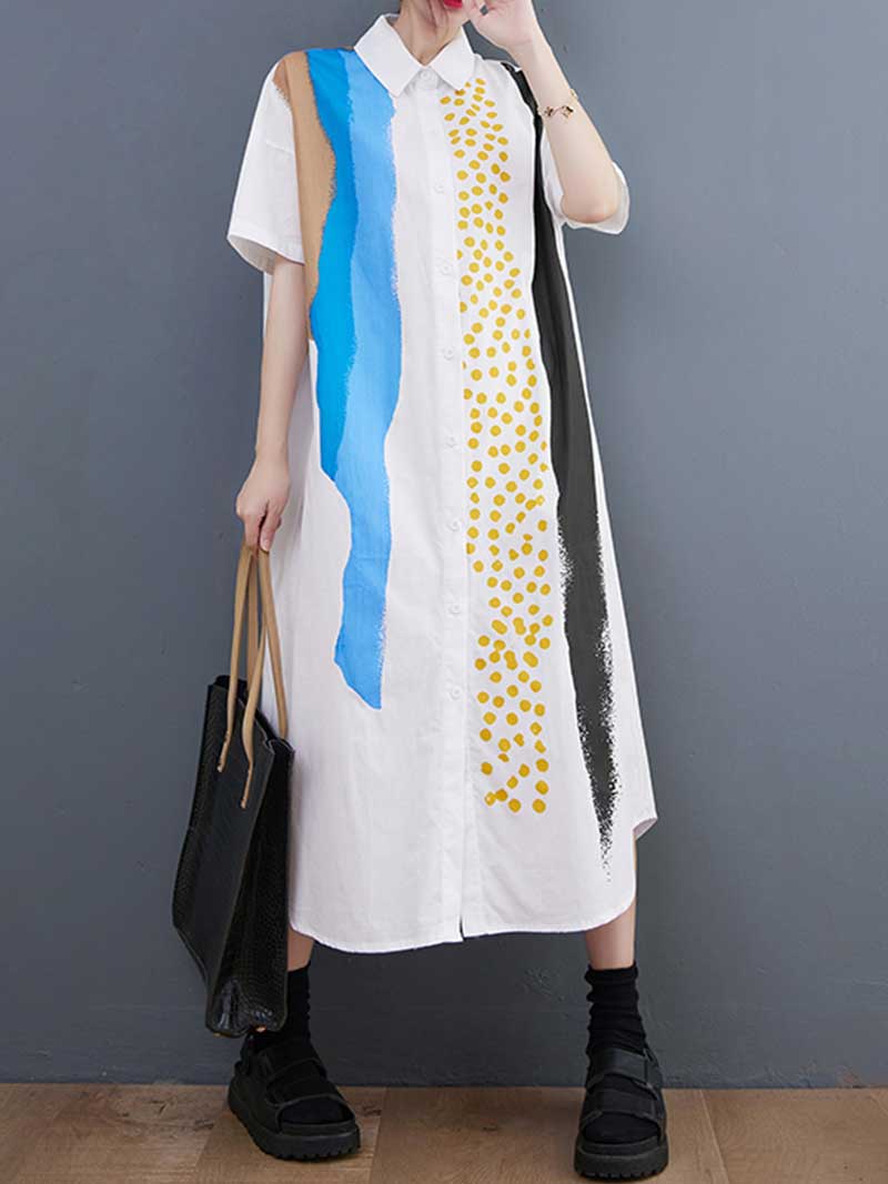 Cotton Art Print Short Sleeve Shirt Dress - Image 6