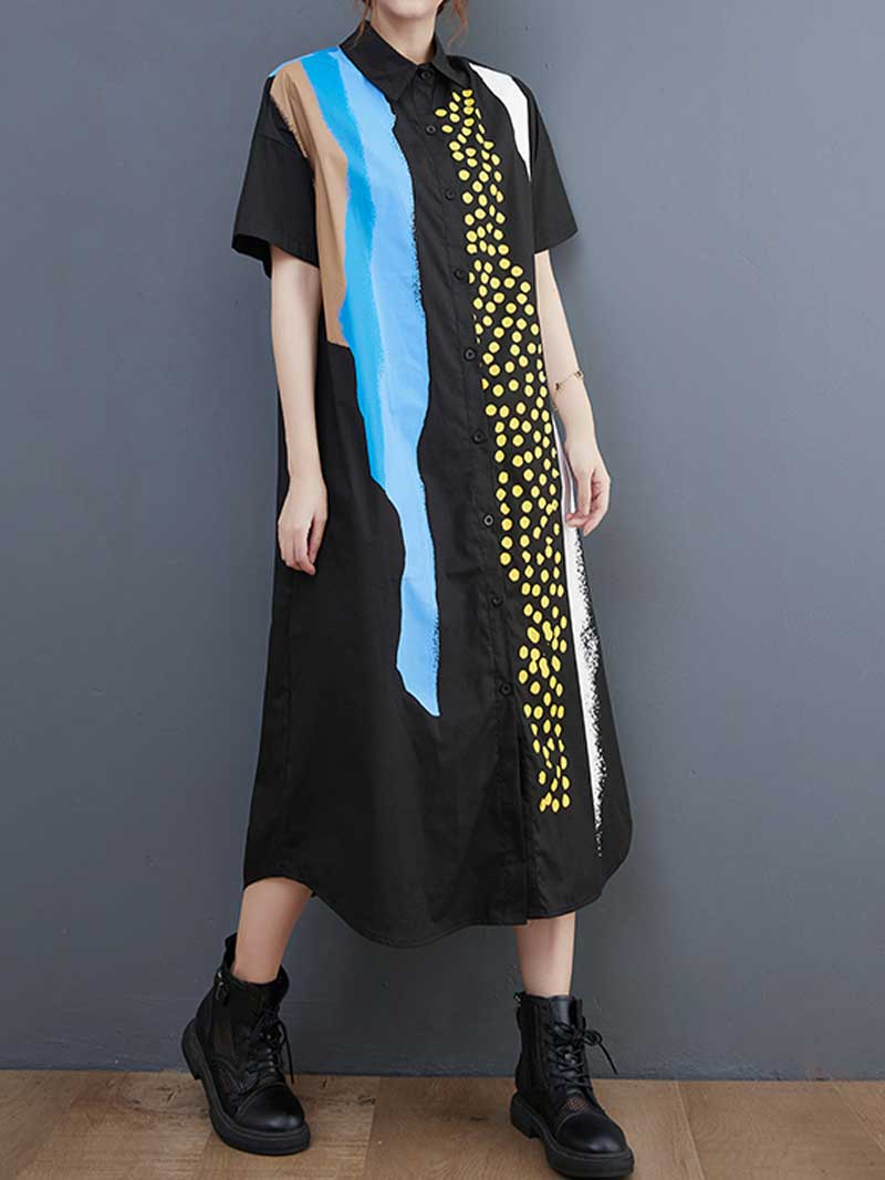 Cotton Art Print Short Sleeve Shirt Dress - Image 7