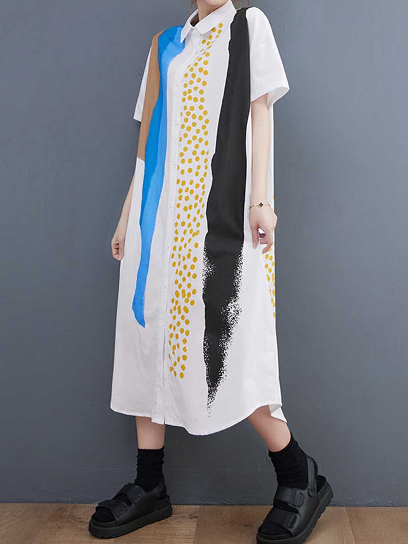 Cotton Art Print Short Sleeve Shirt Dress - Image 8