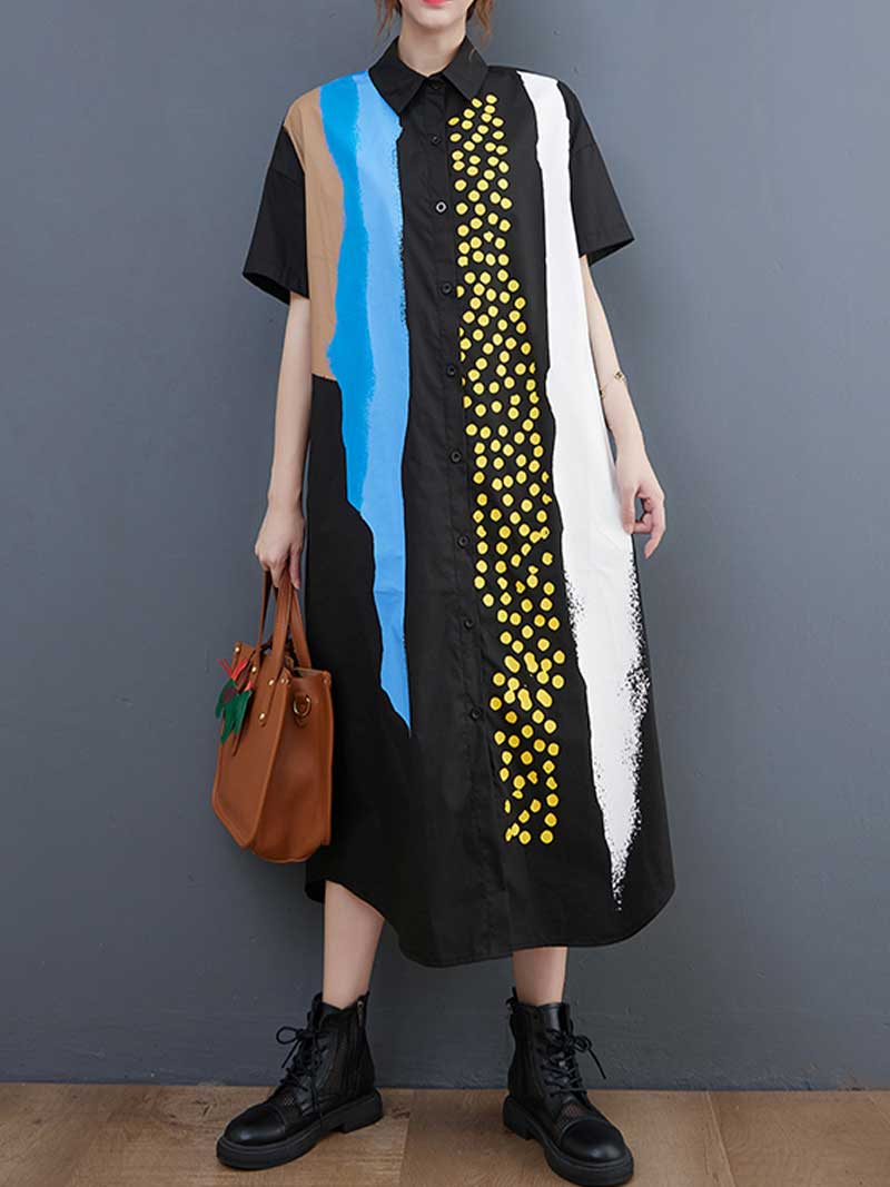 Cotton Art Print Short Sleeve Shirt Dress - Image 9