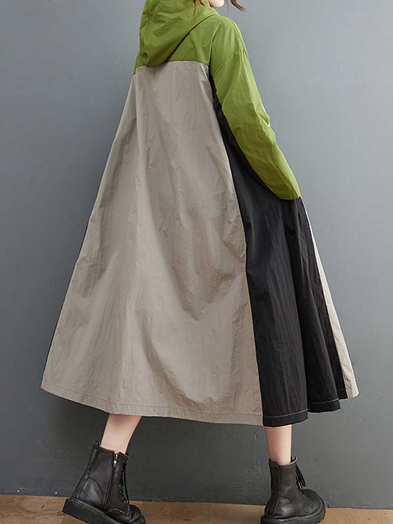 Cotton Hooded Windbreaker jacket style A-Line Dress - Image 2