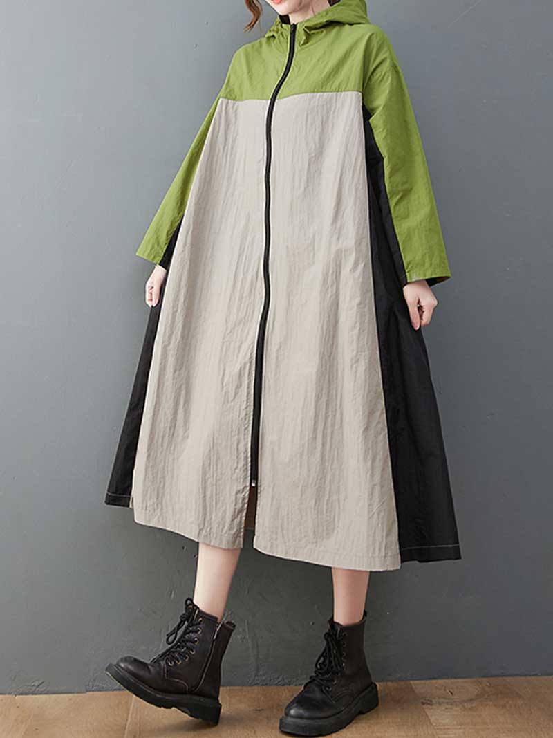 Cotton Hooded Windbreaker jacket style A-Line Dress - Image 4