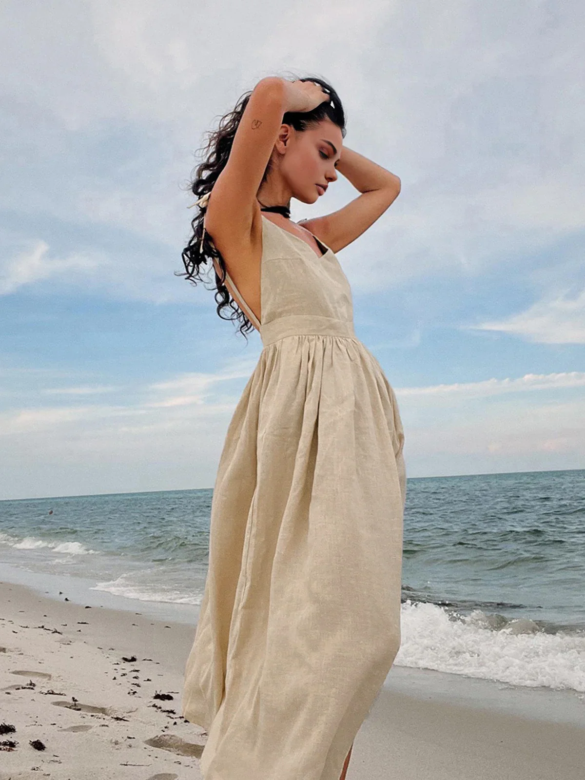 Cotton & Linen Backless Long Dress - Image 5