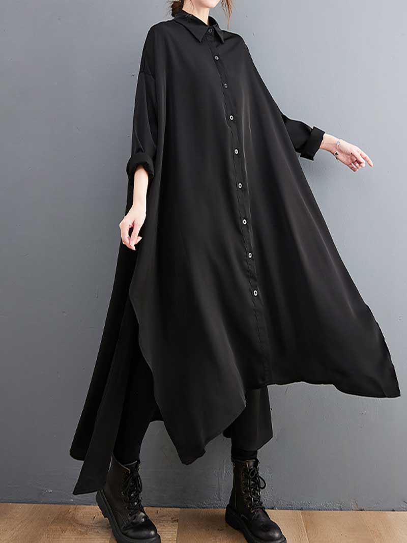 Cotton Long Sleeves Shirt Style A-Line Dress - Image 3