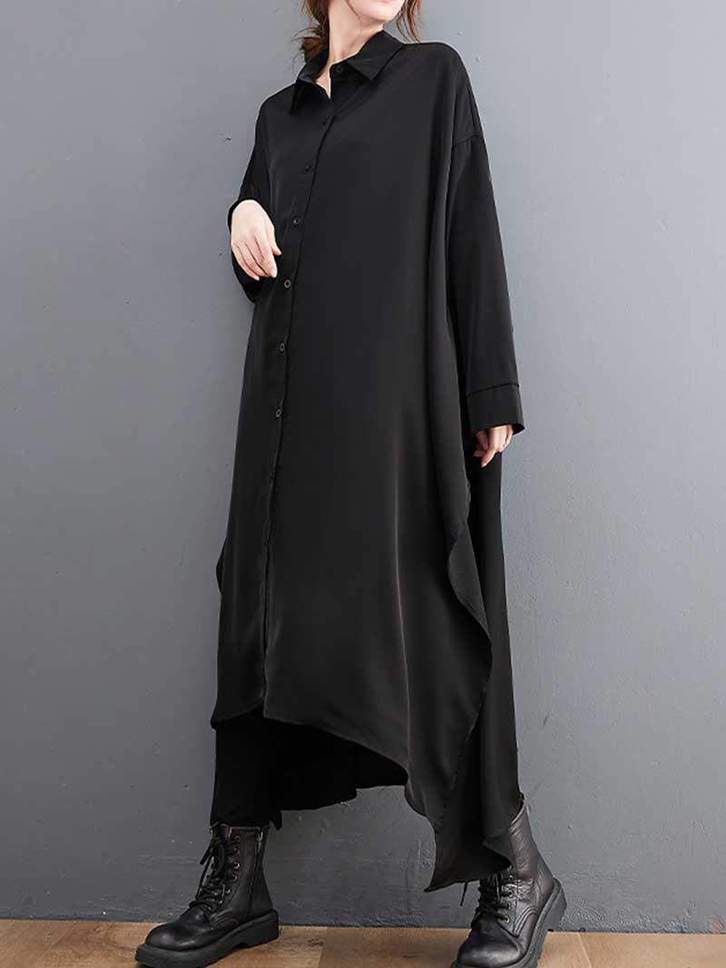 Cotton Long Sleeves Shirt Style A-Line Dress - Image 4