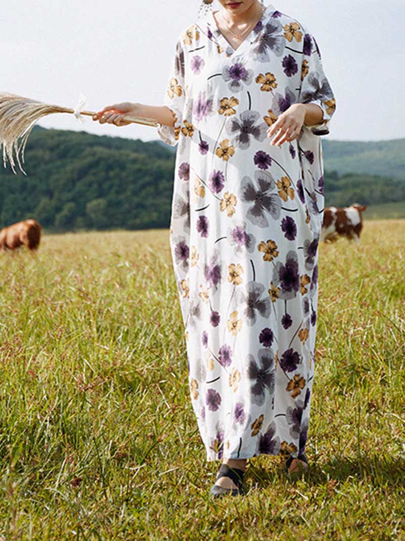 Cotton Multicolor Half Sleeves Kaftan Dress - Image 2