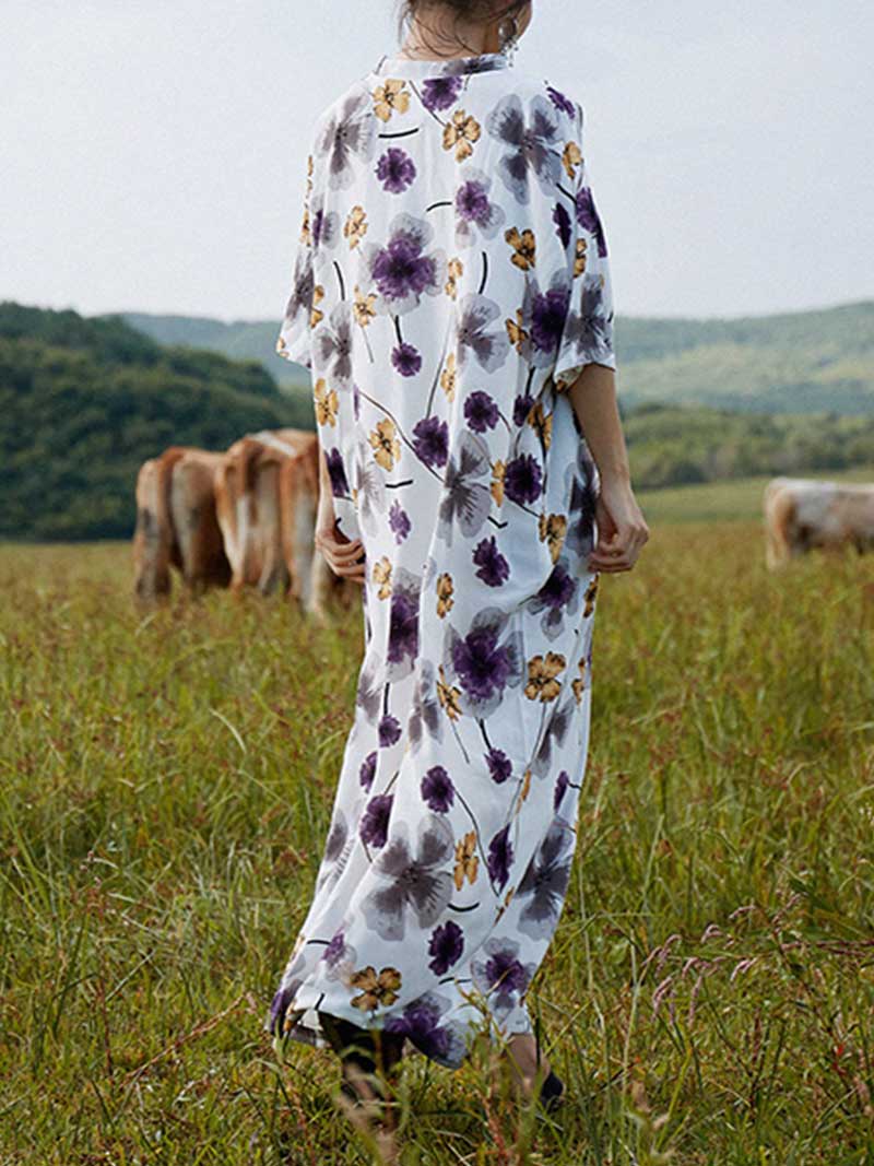 Cotton Multicolor Half Sleeves Kaftan Dress - Image 3